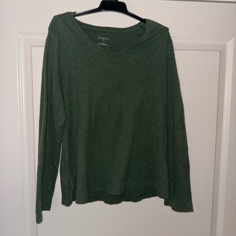 Talbots Heathered Green V-Neck Knit Top